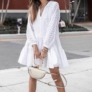 J. Crew White Eyelet V-Neck Mini Dress Size Small